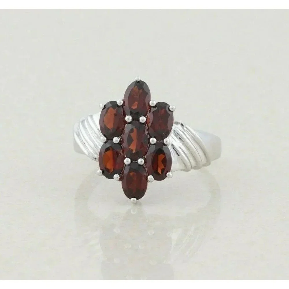Sterling Silver Garnet Cluster Ring Size 10 1/2 - Picture 5 of 7